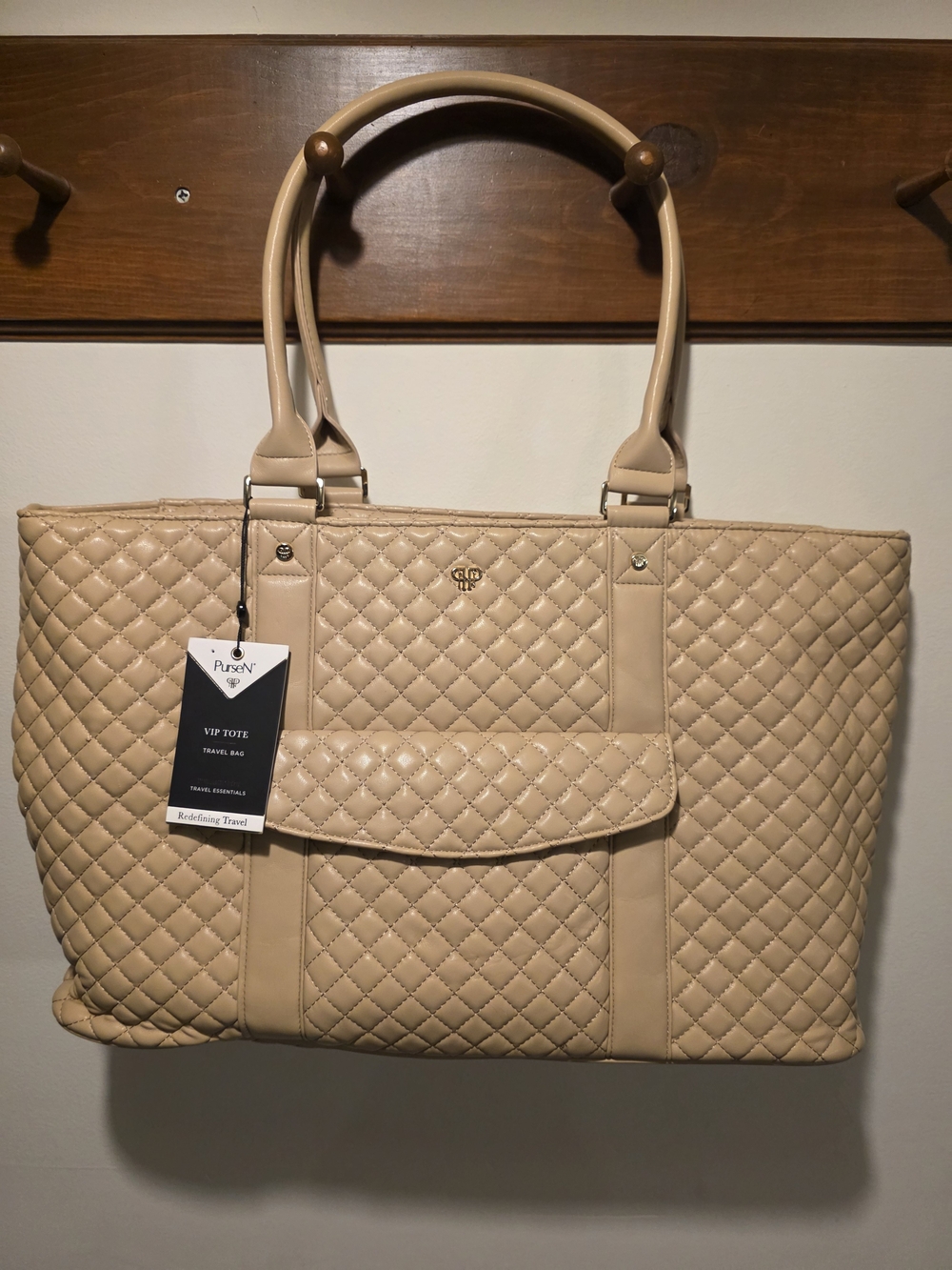 PurseN Beige Quilted VIP Tote - Women